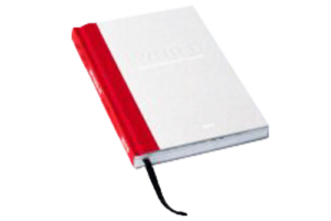 Ein zweifarbiges Hardcover-Buch mit schwarzem Lesezeichen