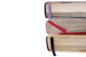 Lesezeichen in Violett, Rot und Schwarz